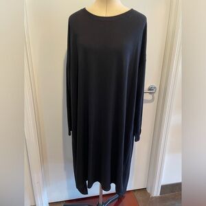 Eileen Fisher Missy Tencel Stretch Terry Dress Black jewel neck Size XL